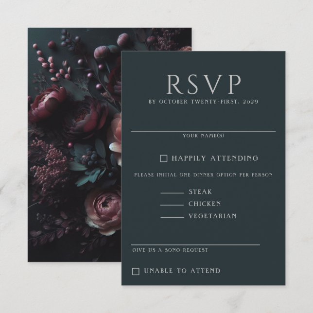 Dark Moody Floral RSVP Card (Front/Back)