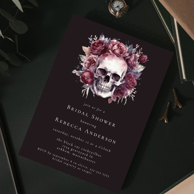 Dark Moody Floral Skull Gothic Bridal Shower Invitation (Creator Uploaded)