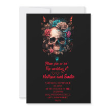 Dark Moody Floral Skull Gothic Wedding Invitatio