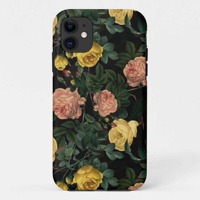 Dark Moody Florals Antique Redouté Roses Case-Mate iPhone Case (Back)