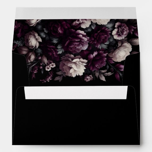 Dark Moody Florals Gothic Halloween Wedding Envelope (Back (Bottom))