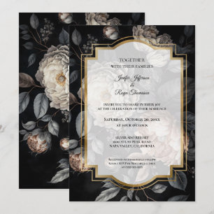 Dark moody flowers Photo Gothic wedding Invitation