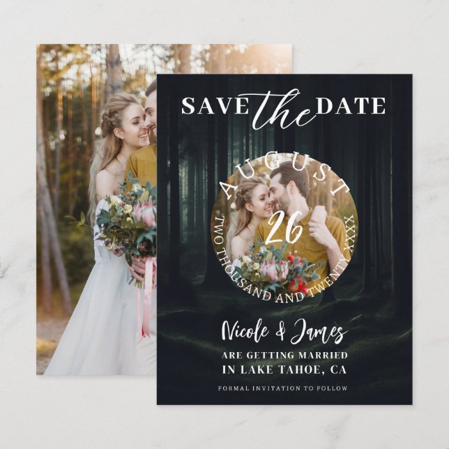 Dark Moody Forest Trees at Twilight Save the Date  Invitation (Front/Back)