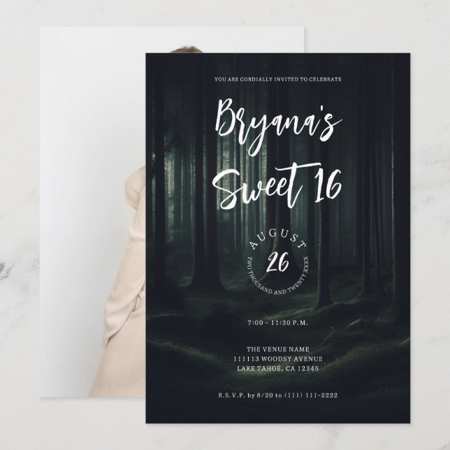 Dark Moody Forest Trees at Twilight Sweet 16 Invitation (Front/Back)