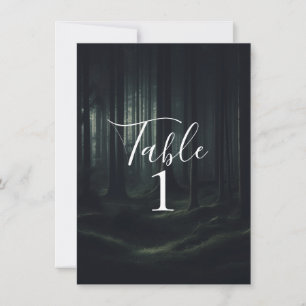 Dark Moody Forest Trees at Twilight Table Number