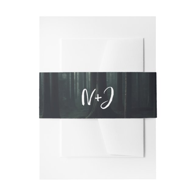 Dark Moody Forest Trees at Twilight Wedding Invitation Belly Band (Front Example)
