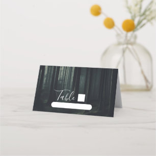 Dark Moody Forest Trees at Twilight Wedding Place Card