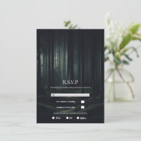 Dark Moody Forest Trees at Twilight Wedding RSVP