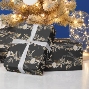 Dark Moody Gold Ivory Botanicals Holiday Gift  Wrapping Paper