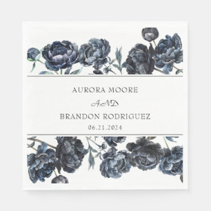 Dark Moody Gothic Blue Floral Wedding Napkin