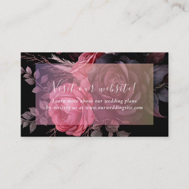 Dark Moody Gothic Floral Rose Wedding Website Enclosure Card (Front)