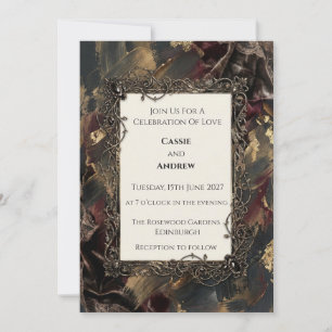 Dark Moody Gothic Gold Filigree Wedding Invitation