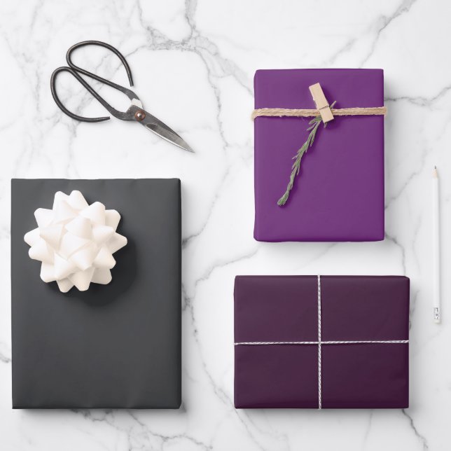Dark Moody Grey Purple Grape Wrapping Paper Sheets (Front)