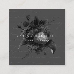 Dark Moody Grey Romantic Floral Square Business Card