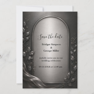 dark moody Gunmetal Art Deco Arch Wedding Invitation