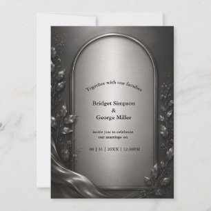 dark moody Gunmetal Art Deco Arch Wedding Invitation