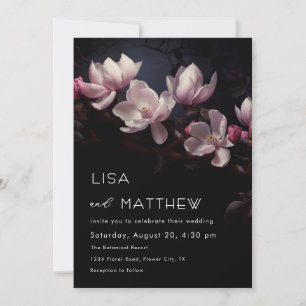 Dark Moody Magnolia Flowers Casual Wedding Invitation