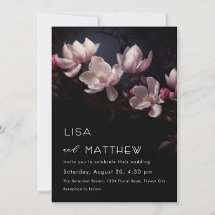 Dark  Moody Magnolia Flowers Casual Wedding Invitation