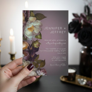 Dark Moody Mauve Floral Modern Wedding Invite