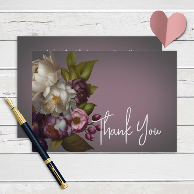 Dark Moody Mauve Floral Modern Wedding Thank You (Creator Uploaded)