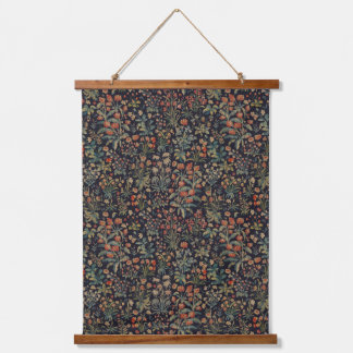 Dark Moody Midnight Forest Floral Botanical Hanging Tapestry