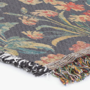 Dark Moody Midnight Forest Floral Botanical Throw Blanket