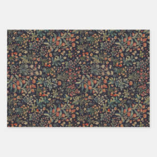 Dark Moody Midnight Forest Floral Botanical Wrapping Paper Sheet