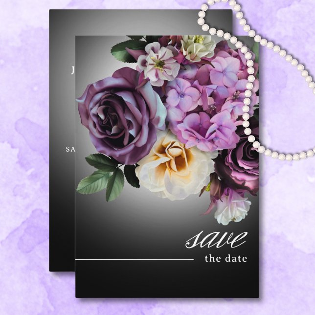 Dark Moody Midnight Purple Floral Romance Wedding Save The Date (Dark Moody Midnight Purple Floral Romance Wedding Save The Date)
