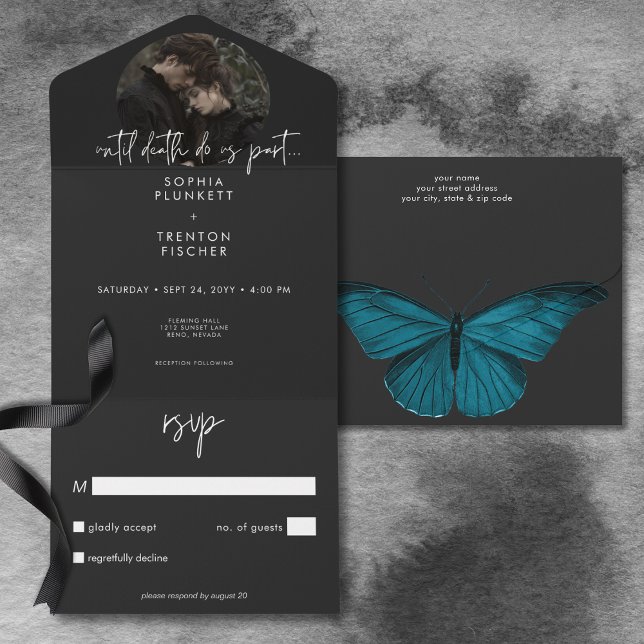 Dark Moody Minimal Moth Photo No Dinner Wedding All In One Invitation (Dark Moody Minimal Moth Photo No Dinner Wedding All In One Invitation)