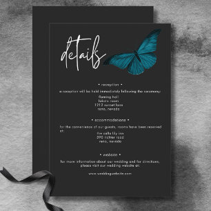 Dark Moody Minimal Teal Moth Wedding Details Enclosure Card