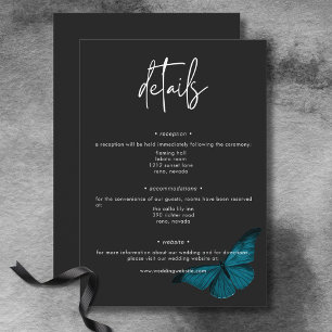 Dark Moody Minimal Teal Moth Wedding Details Enclosure Card
