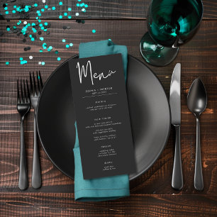Dark Moody Minimal Teal Moth Wedding Menu
