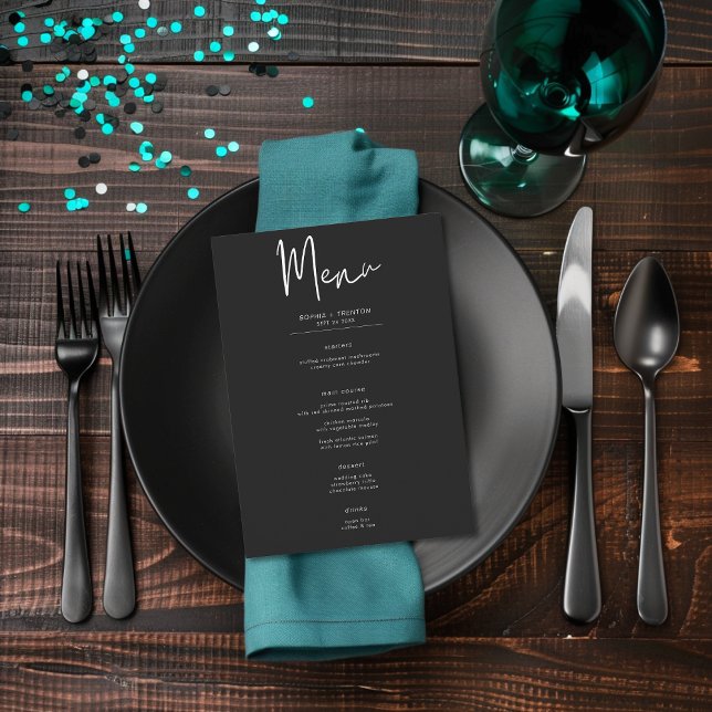 Dark Moody Minimal Teal Moth Wedding Menu (Creator Uploaded)