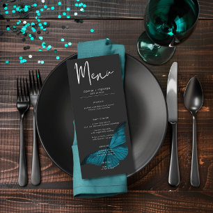 Dark Moody Minimal Teal Moth Wedding Menu