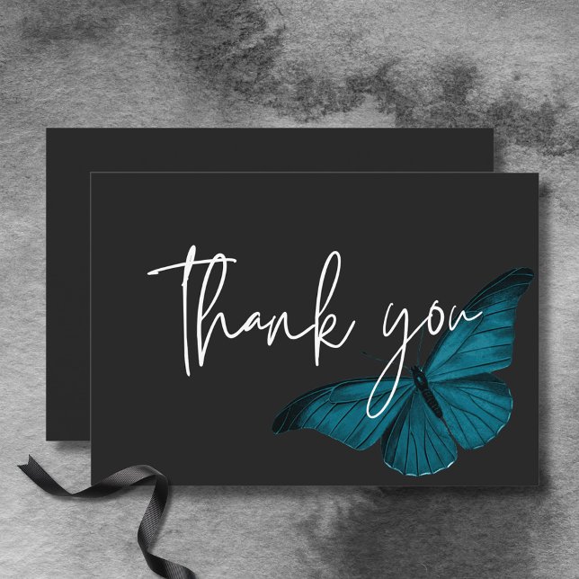Dark Moody Minimal Teal Moth Wedding Thank You Card (Dark Moody Minimal Teal Moth Wedding Thank You Card)
