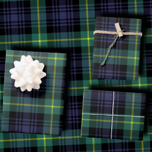 Dark Moody Navy and Forest Green Tartan Plaid Wrapping Paper Sheet