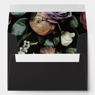 Dark Moody Night Floral Self Addressed Wedding Envelope