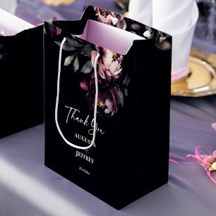 Dark moody noir elegant burgundy peonies favor medium gift bag