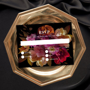 Dark & Moody Painted Floral Wedding Reply Card