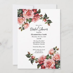 Dark moody pink and red roses bridal shower invitation