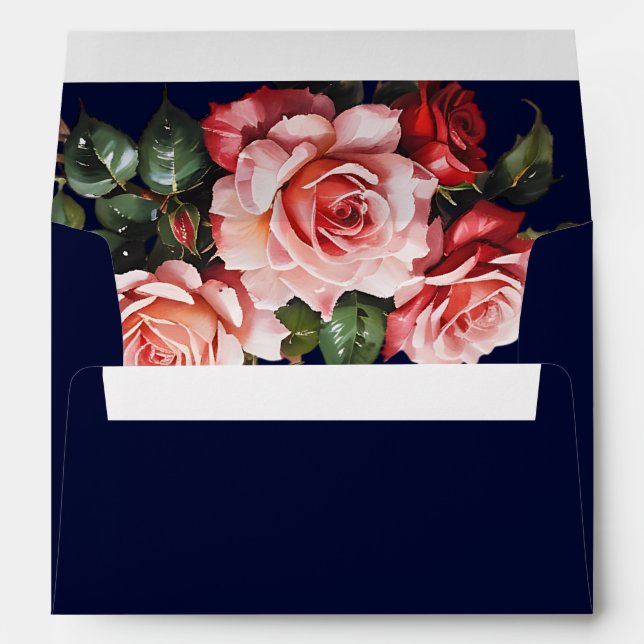 Dark moody pink and red roses floral wedding envelope (Back (Bottom))