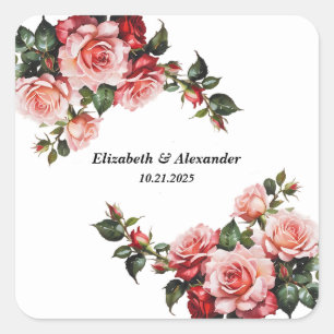 Dark moody pink and red roses wedding square sticker