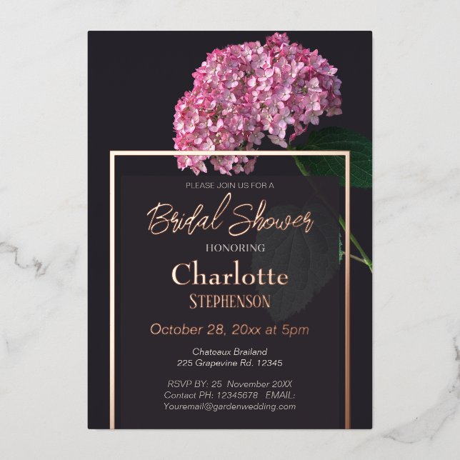 Dark Moody Pink Hydrangea Bridal Shower Rose Gold  (Front)