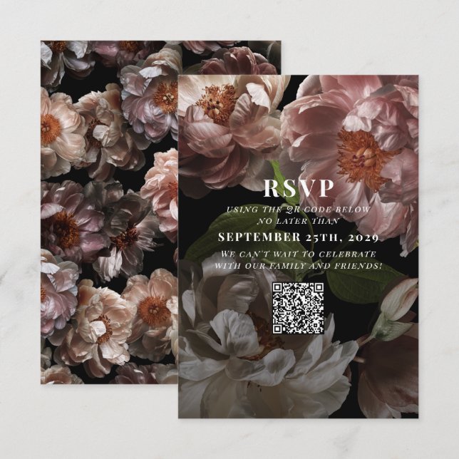 Dark Moody Pink Wedding QR Code Please Reply RSVP  (Front/Back)