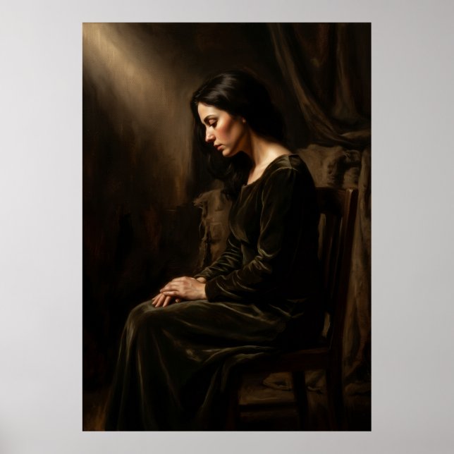 Dark Moody Portrait Woman Old Master Velvet Dress Poster (Front)