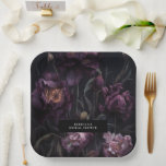 Dark Moody Purple Dramatic Florals Bridal Shower Paper Plate<br><div class="desc">Dark Moody Romantic Floral Bridal Shower Paper Plates</div>