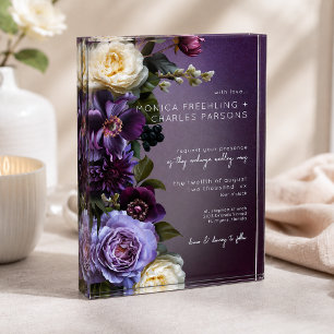Dark Moody Purple Floral Invitation Keepsake Photo Block