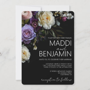Dark Moody Purple Floral Wedding Invitation