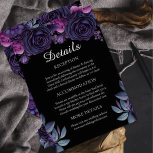 Dark Moody Purple Gothic Floral Wedding Details Enclosure Card