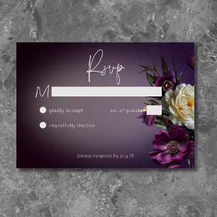 Dark Moody Purple Lavender Floral Modern No Dinner RSVP Card